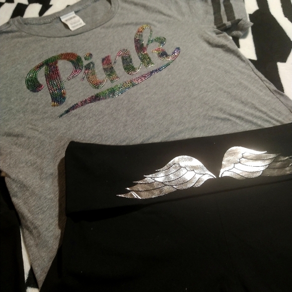 Victoria's Secret Pink VS Angel Wings Fold Over Flares Bling Set. L. - Picture 2 of 9